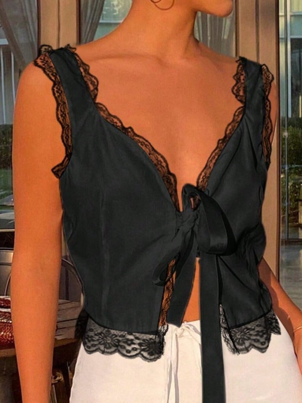 Black Casual Women's Cropped Camisole Tank Top - Picture 5 of 7